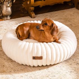MEWOOFUN Donut Dog Bed For Small Dogs - Calming Round Fluffy Pet Bed With Non-Slip Bottom, Washable Puppy Bed 25x25x7 Inch, Cream (Option: WP179)