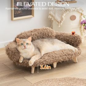 MEWOOFUN Elevated Bed With Washable Cover - 26x18.3x8.5 Inch Wooden Pet Sofa For Small & Medium Dogs, Modern Pet Furniture Brown (Option: QM127)
