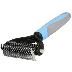 Grooming Brush For Pet Dog Deshedding Tool Rake Comb Fur Remover Reduce 2-Side Dematting Tool For Dogs Pets Grooming Brush Double Sided (Color: Blue)