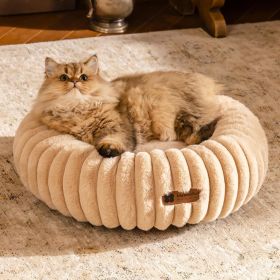 MEWOOFUN Donut Cat Bed - Washable Round Pet Bed, Fluffy Non-Slip Calming Bed For Small Dogs, Light Brown (Option: WP167)